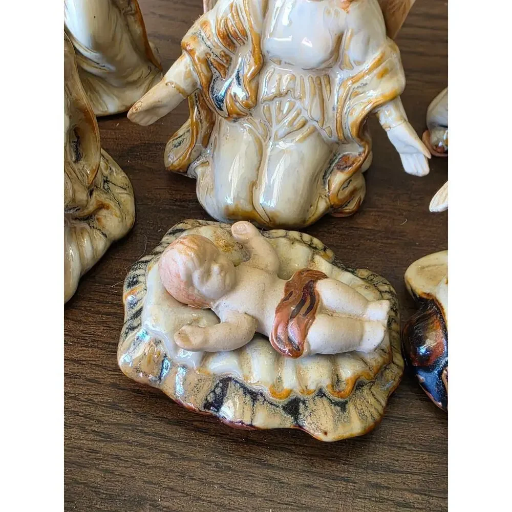Vintage Nativity Scene Figurines 9-Piece Set Hand-Painted Ceramic Religious Chri